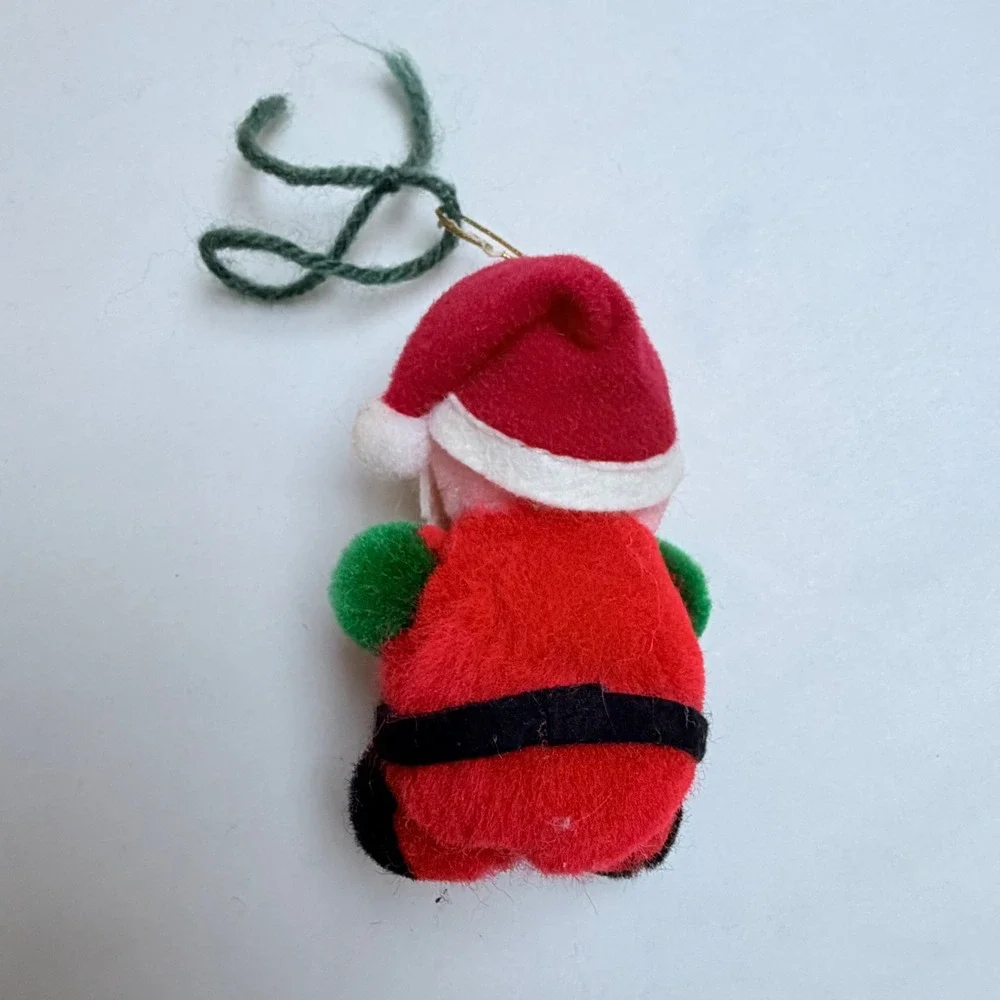Vintage Flocked Santa Claus Christmas Ornament Red Green Felt 4 Inch Retro Decor